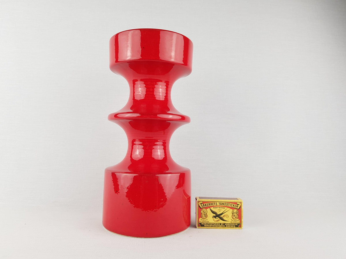 Vintage STEULER KERAMIK Glossy Red Candle Holder West German Pottery 1970s