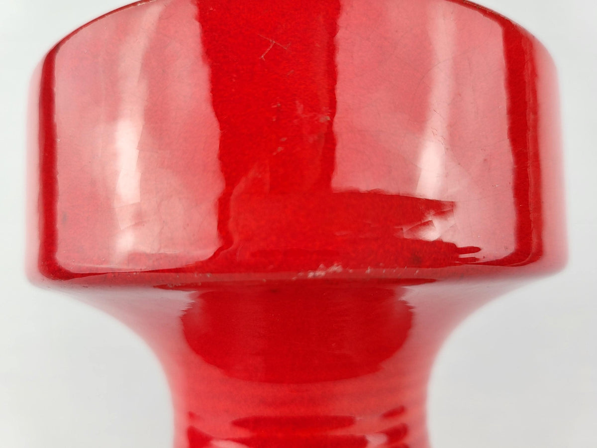 Vintage STEULER KERAMIK Glossy Red Candle Holder West German Pottery 1970s