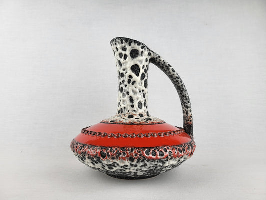Vintage SCHLOSSBERG KERAMIK UFO Vase 132/20 Red Black White Fat Lava West German Pottery 1970s