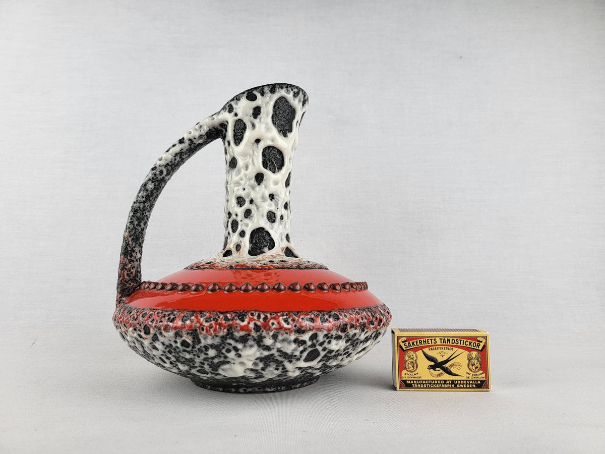 Vintage SCHLOSSBERG KERAMIK UFO Vase 132/20 Red Black White Fat Lava West German Pottery 1970s