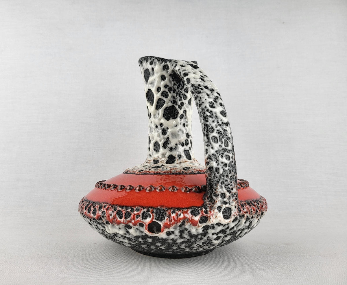 Vintage SCHLOSSBERG KERAMIK UFO Vase 132/20 Red Black White Fat Lava West German Pottery 1970s