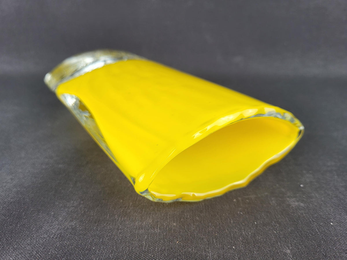 Vintage Petr Hora for HUT PRINC Yellow Art Glass Vase Signed Czech Bohemian Glass 1990s