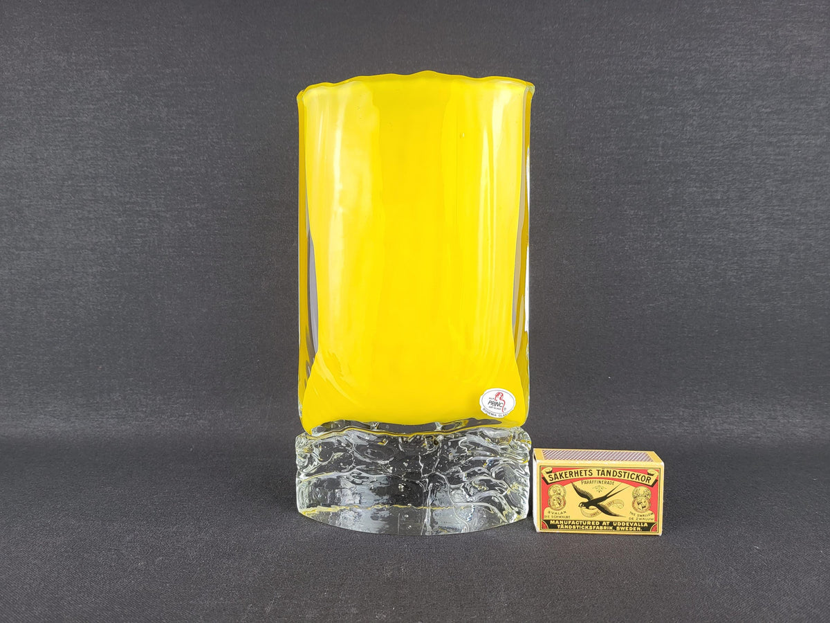 Vintage Petr Hora for HUT PRINC Yellow Art Glass Vase Signed Czech Bohemian Glass 1990s