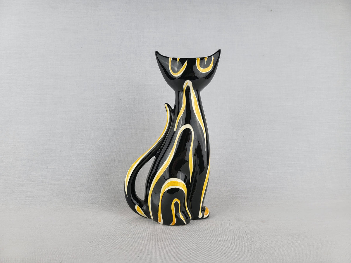 Vintage SCHMIDER KERAMIK Black and Yellow Tigris Cat Vase 4130 By Anneliese Beckh West German Pottery 1950s