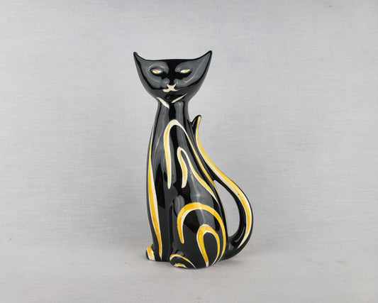 Vintage SCHMIDER KERAMIK Black and Yellow Tigris Cat Vase 4130 By Anneliese Beckh West German Pottery 1950s