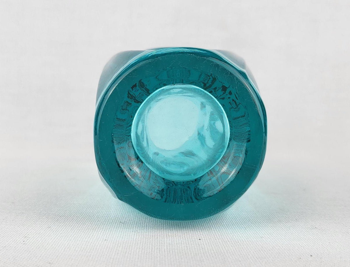 Vintage Czech Rosice Glass Works Lens / Bullet Blue Vase design by Rudolf Schrötter Sklo Union 1955
