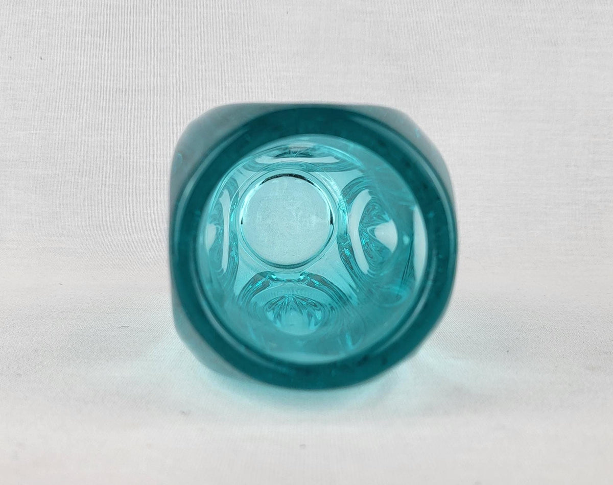 Vintage Czech Rosice Glass Works Lens / Bullet Blue Vase design by Rudolf Schrötter Sklo Union 1955