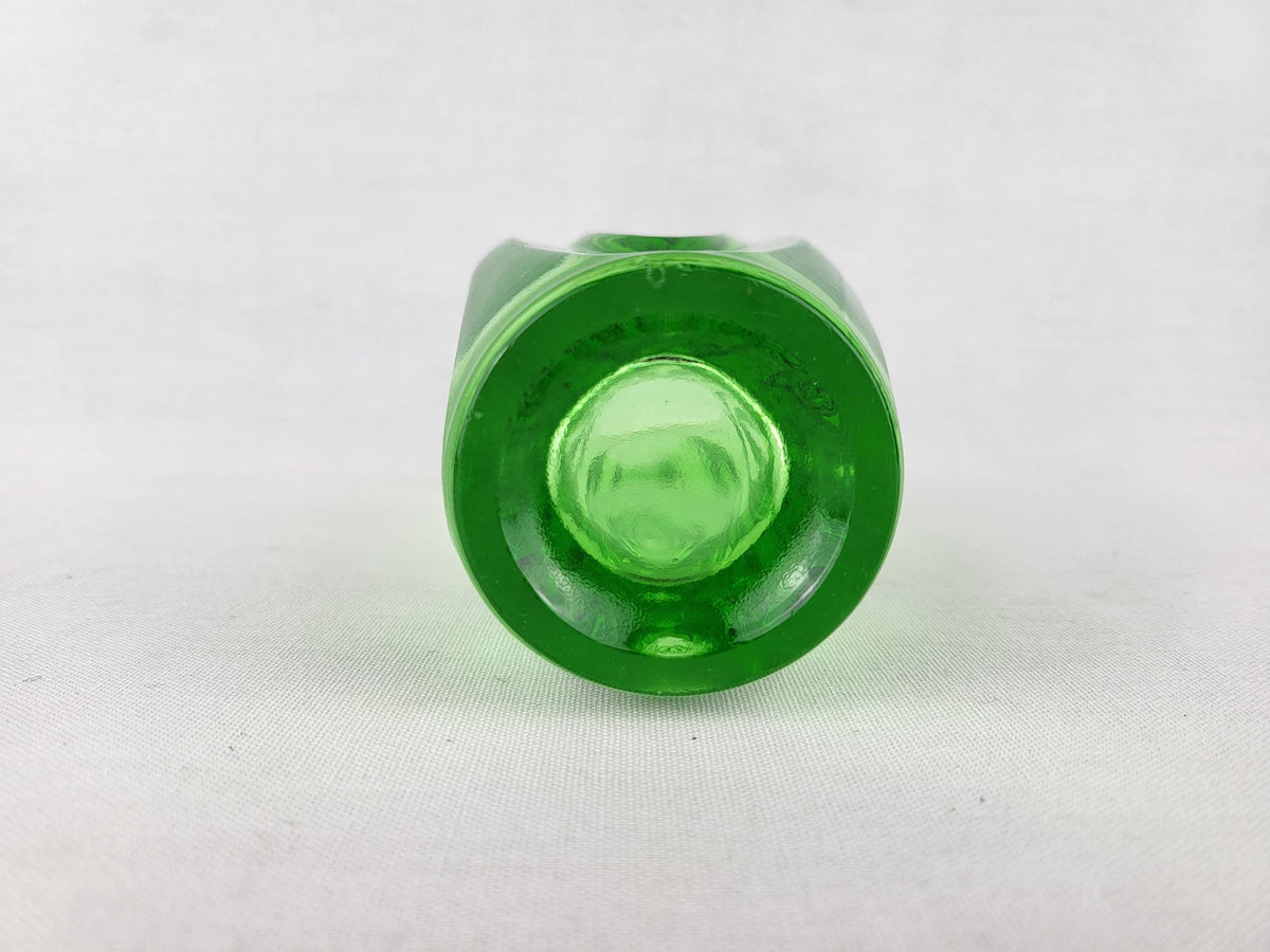 Vintage Czech Rosice Glass Works Lens / Bullet Green Vase design by Rudolf Schrötter Sklo Union 1955