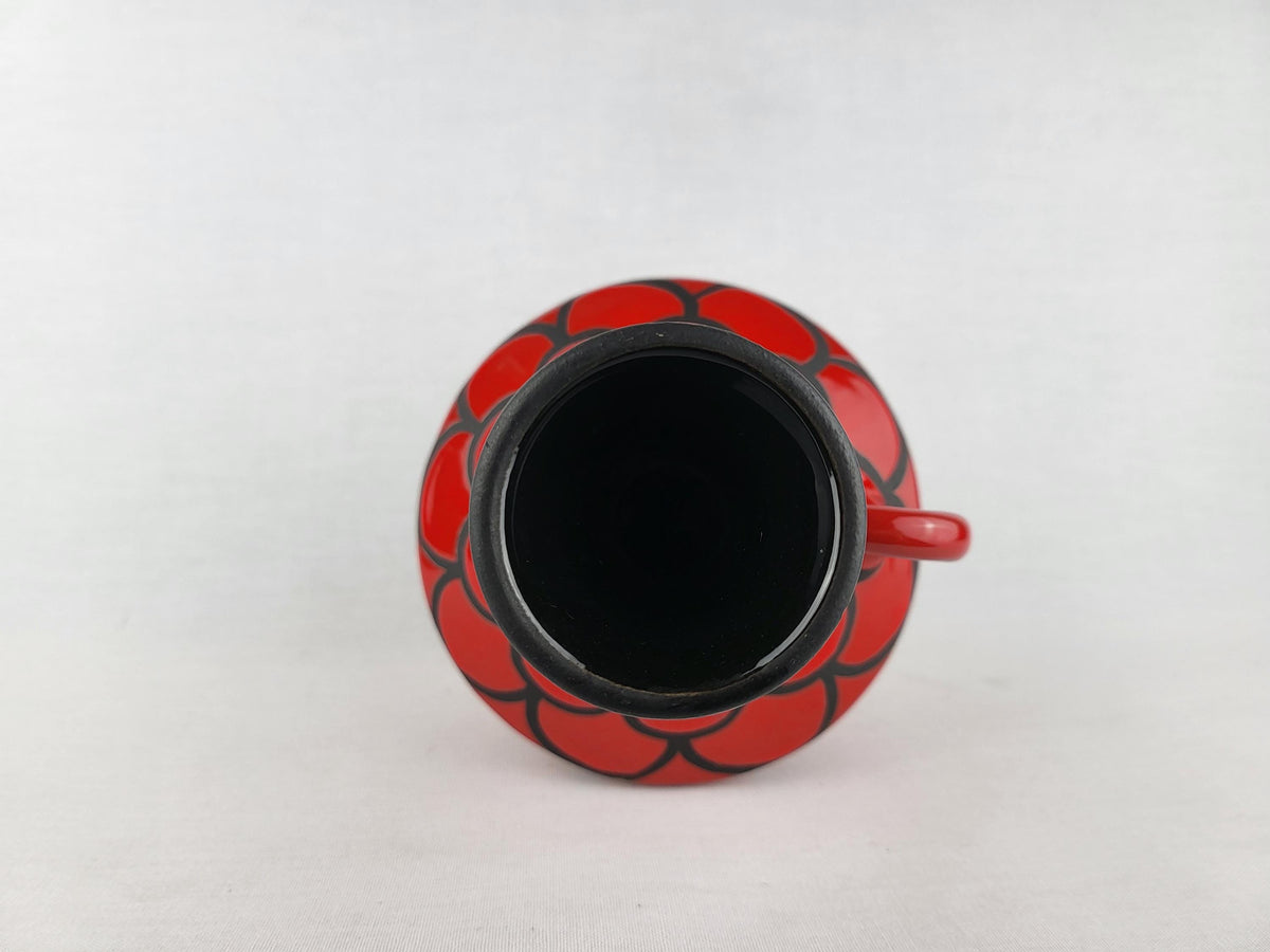Vintage ALVINO BAGNI Matte Black Vase with Glossy Red Scale Decor Italian Pottery 1970s