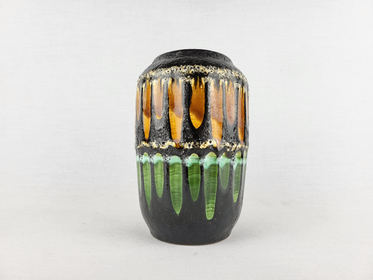 Vintage SCHEURICH KERAMIK Black, Green and Ocher Fat Lava Vase 238/14 West German Pottery 1970s