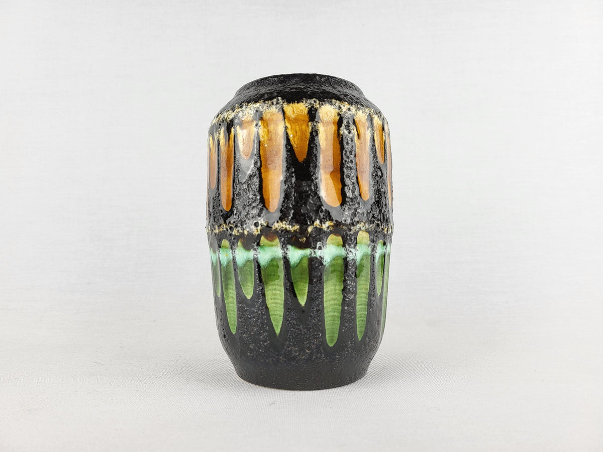 Vintage SCHEURICH KERAMIK Black, Green and Ocher Fat Lava Vase 238/14 West German Pottery 1970s