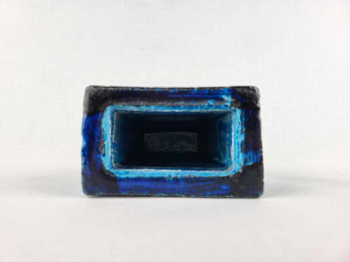 Vintage BITOSSI Rectangular Slab Vase with RIMINI BLU decor by Aldo Londi 727/15 Italian Pottery 1960-70s