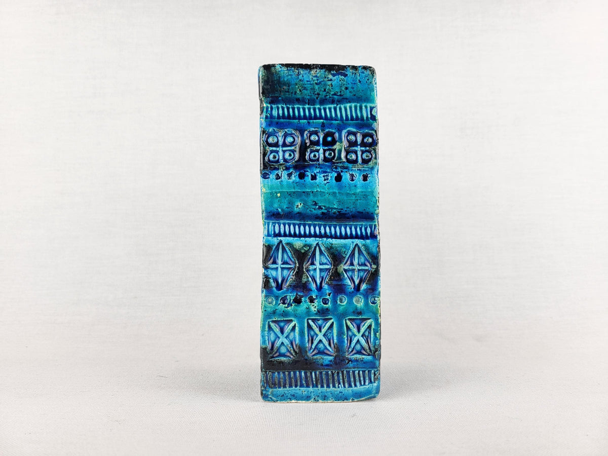 Vintage BITOSSI Rectangular Slab Vase with RIMINI BLU decor by Aldo Londi 727/15 Italian Pottery 1960-70s