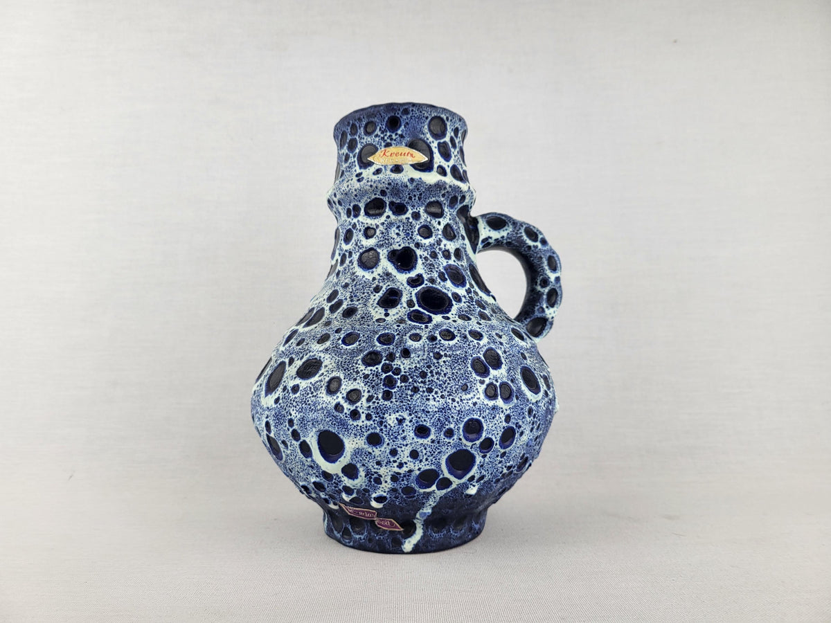 Vintage KREUTZ KERAMIK Blue White Fat Lava Jug Vase West German Pottery 1960s 1970s