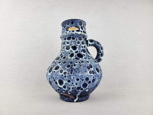 Vintage KREUTZ KERAMIK Blue White Fat Lava Jug Vase West German Pottery 1960s 1970s