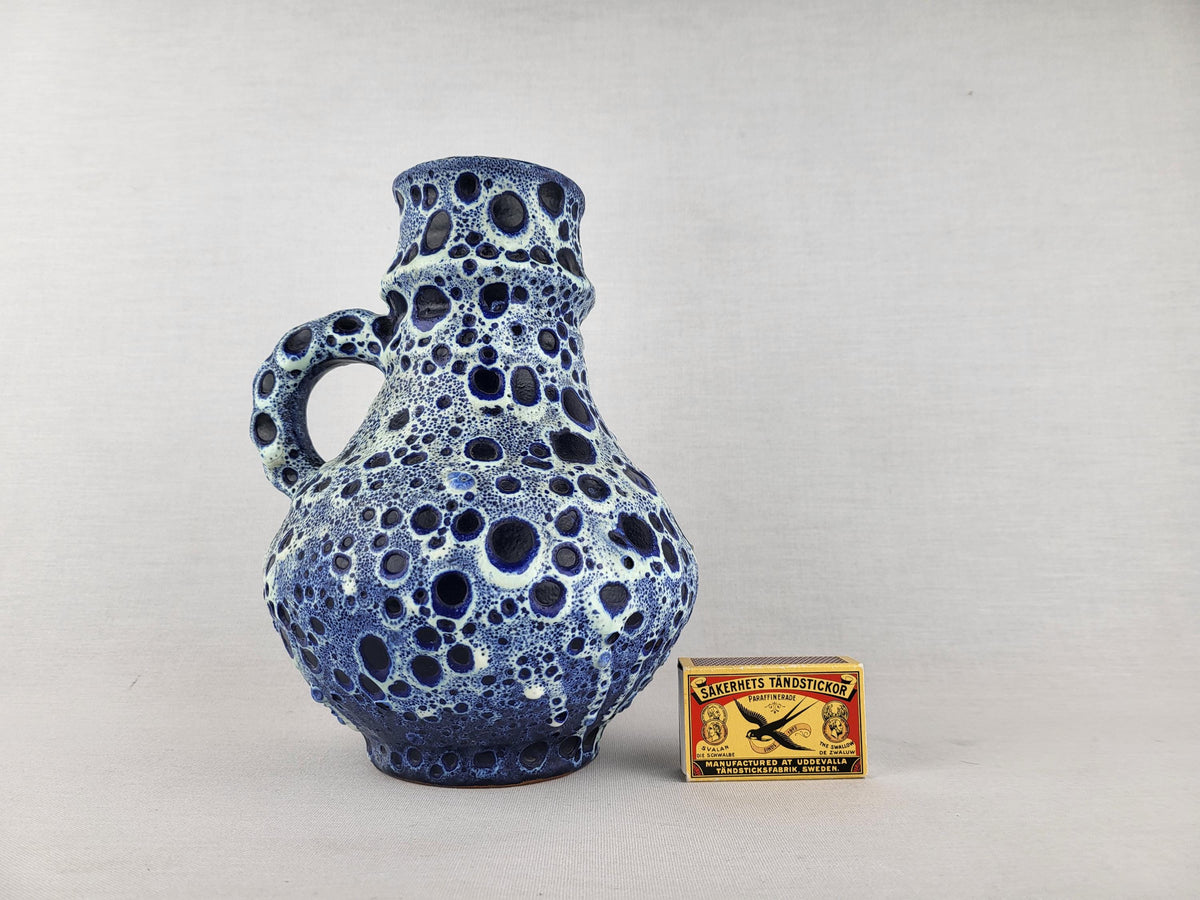 Vintage KREUTZ KERAMIK Blue White Fat Lava Jug Vase West German Pottery 1960s 1970s