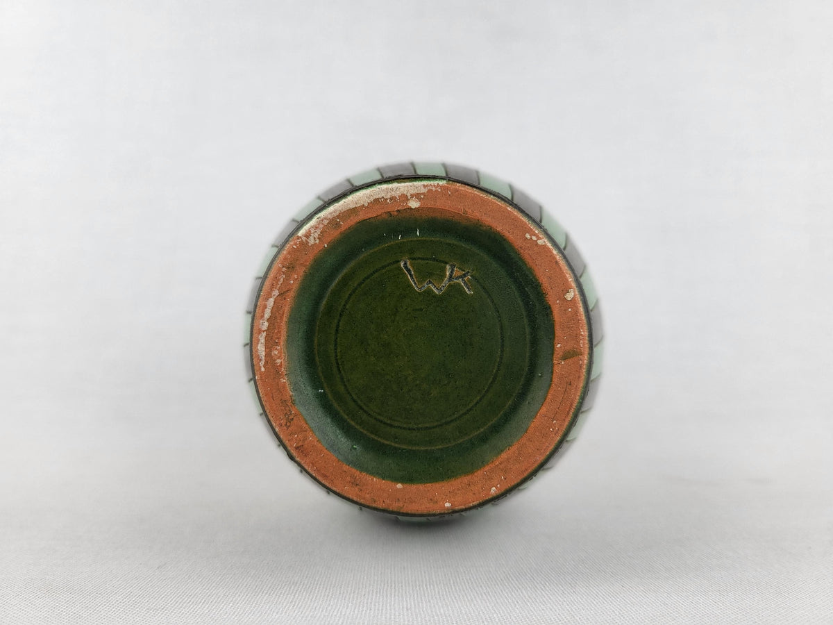Vintage WILHELM KAGEL Green and Black Vase with Striped Decor West German Studio Pottery, 1970s