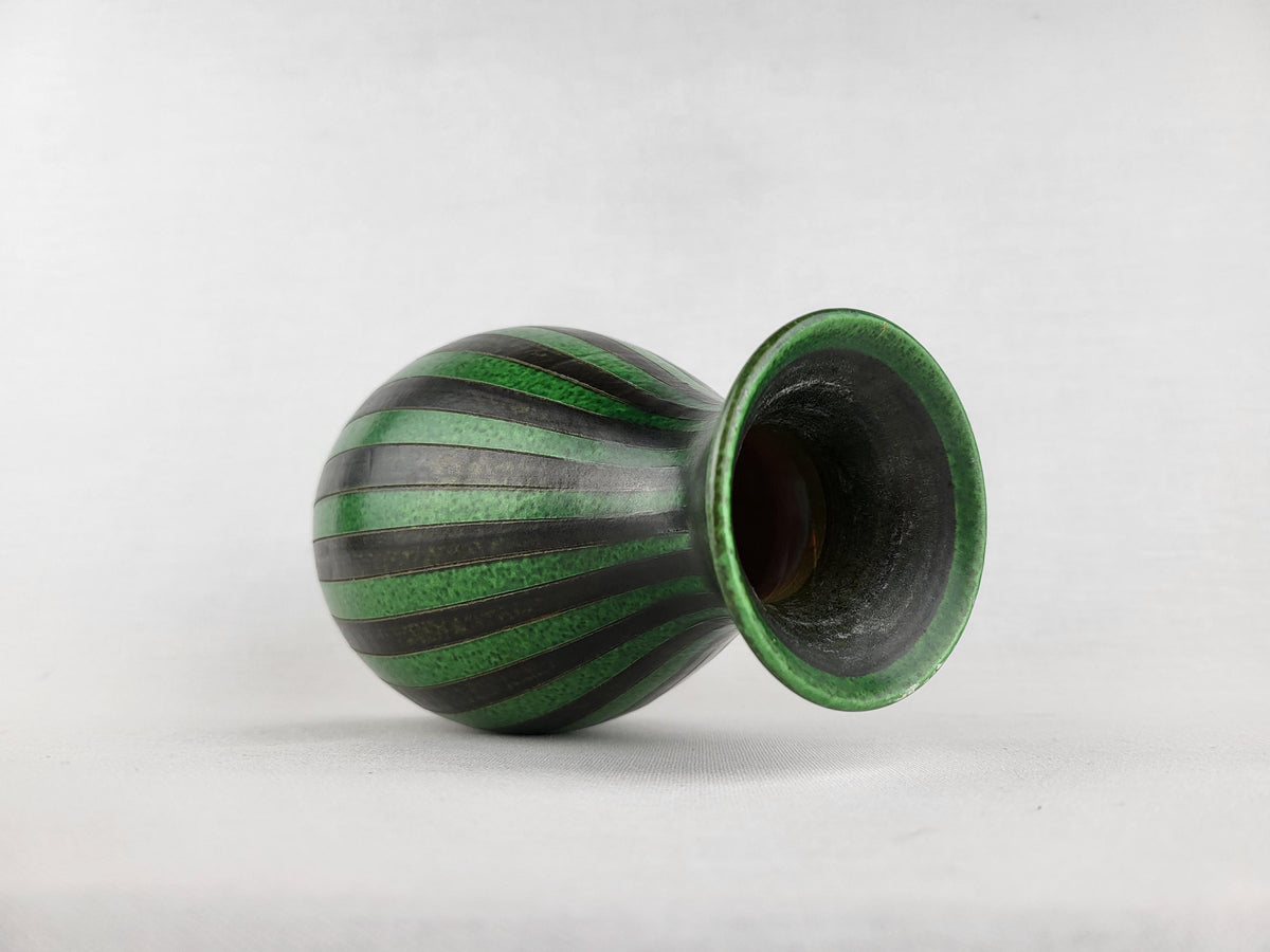 Vintage WILHELM KAGEL Green and Black Vase with Striped Decor West German Studio Pottery, 1970s