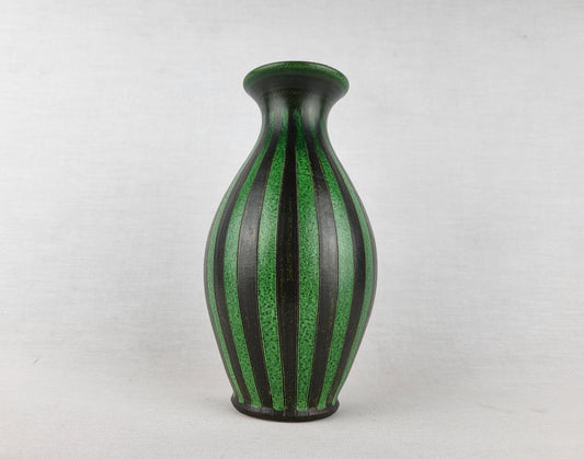 Vintage WILHELM KAGEL Green and Black Vase with Striped Decor West German Studio Pottery, 1970s