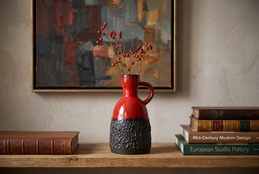 Vintage JOPEKO KERAMIK Red and Black Fat Lava Vase 908 18 West German Pottery 1970s