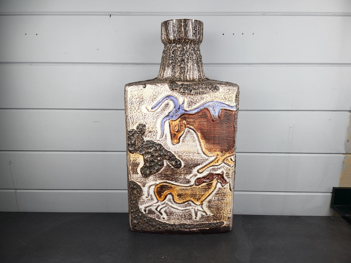 XXL SCHEURICH KERAMIK Rectangular Fat Lava Floor Vase 281-54 with Montignac decor 1972