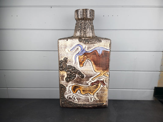 XXL SCHEURICH KERAMIK Rectangular Fat Lava Floor Vase 281-54 with Montignac decor 1972