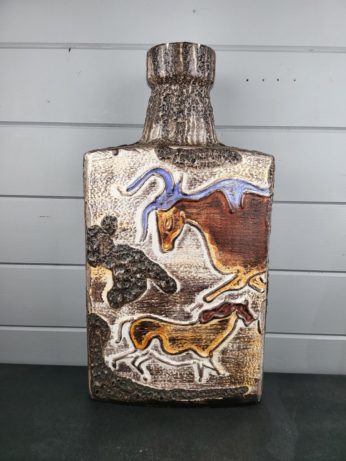 XXL SCHEURICH KERAMIK Rectangular Fat Lava Floor Vase 281-54 with Montignac decor 1972