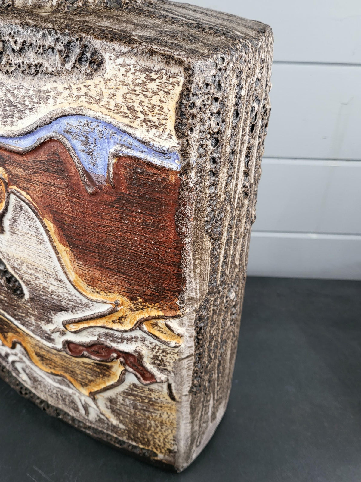 XXL SCHEURICH KERAMIK Rectangular Fat Lava Floor Vase 281-54 with Montignac decor 1972
