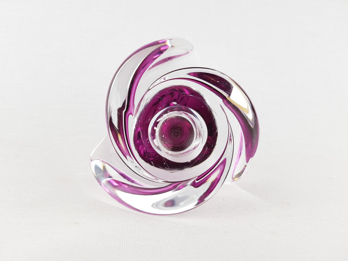 Vintage VAL ST. LAMBERT Fuchsia Crystal Swirl Glass Candle Holder Belgium 1950s 1960s