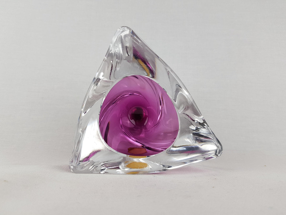 Vintage VAL ST. LAMBERT Fuchsia Crystal Swirl Glass Candle Holder Belgium 1950s 1960s