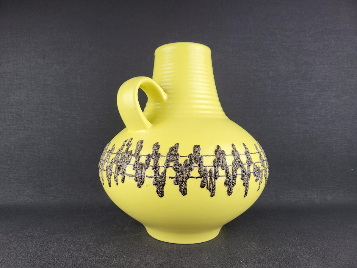 Vintage FOHR KERAMIK Handled Yellow Glazed Vase With Black Fat Lava 411 24 West German Pottery 1970s
