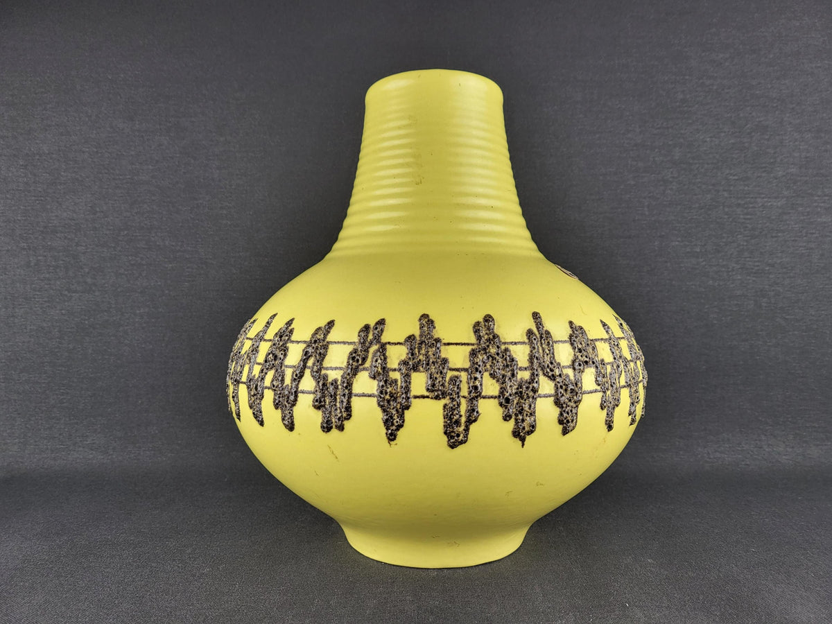 Vintage FOHR KERAMIK Handled Yellow Glazed Vase With Black Fat Lava 411 24 West German Pottery 1970s