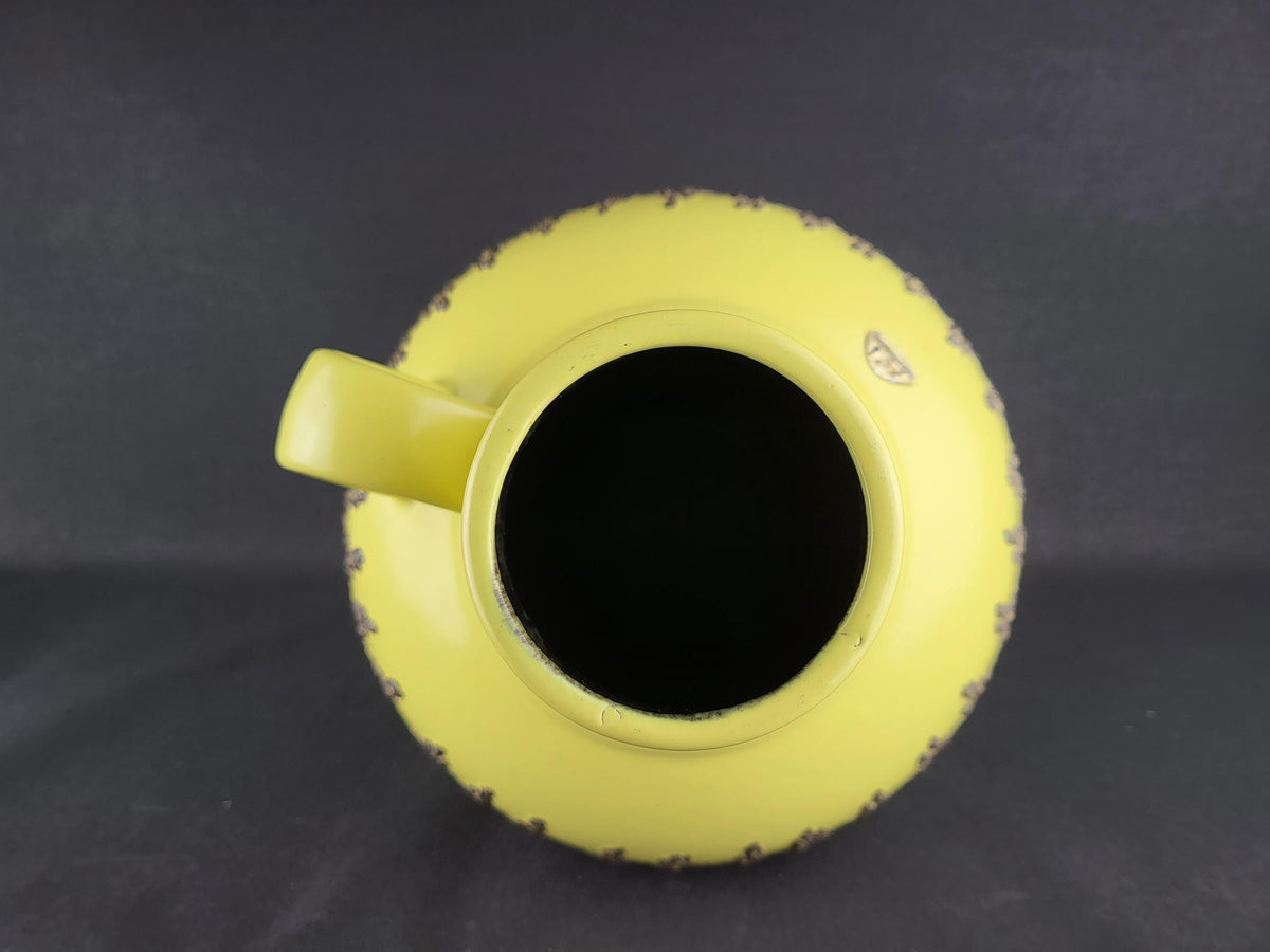 Vintage FOHR KERAMIK Handled Yellow Glazed Vase With Black Fat Lava 411 24 West German Pottery 1970s