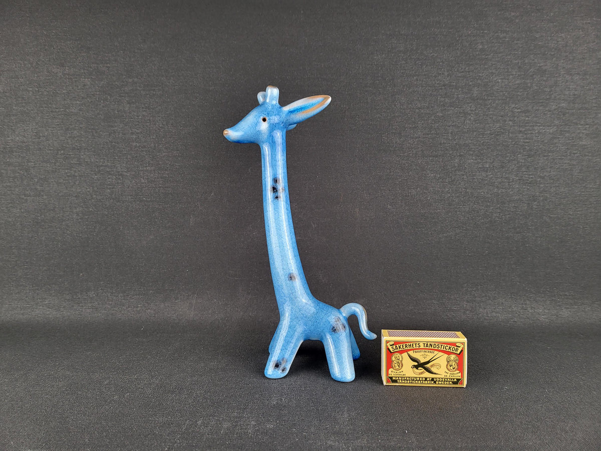 Very Rare! Vintage Walter Bosse Large Ceramic Blue Giraffe – Karlsruhe Majolika, 1955