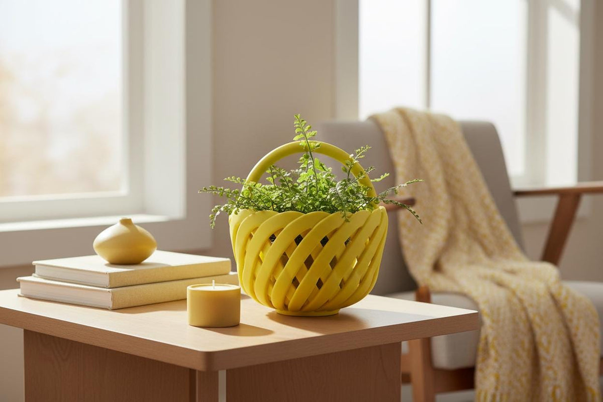 Vintage Yellow ITALIAN WOVEN BASKET Italian Pottery 1960/1970s