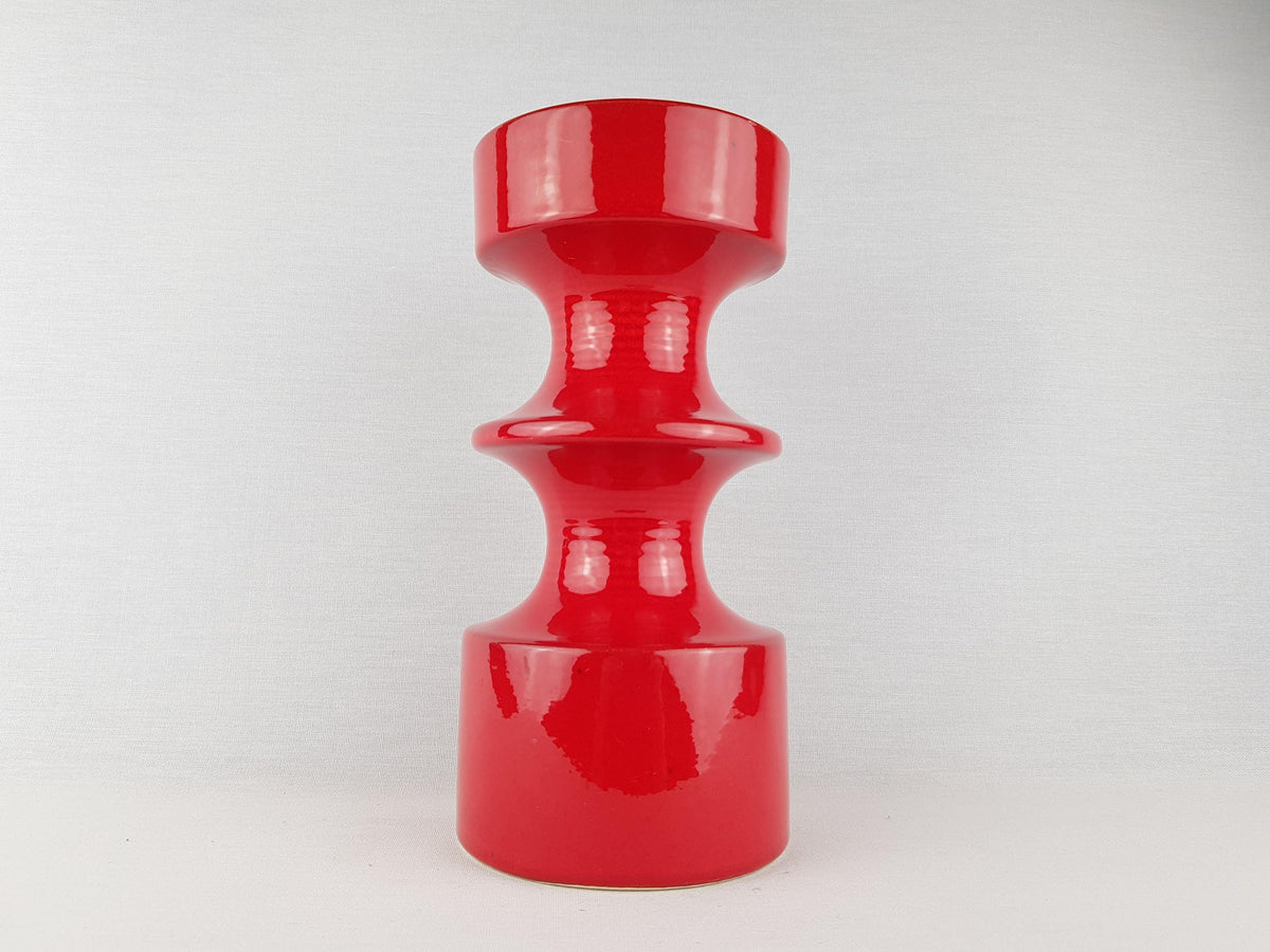 Vintage STEULER KERAMIK Glossy Red Candle Holder West German Pottery 1970s