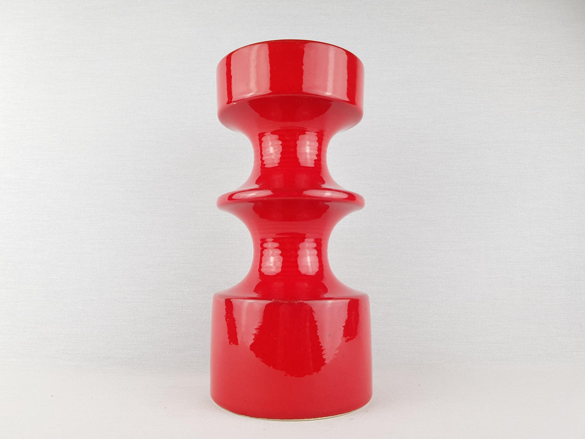 Vintage STEULER KERAMIK Glossy Red Candle Holder West German Pottery 1970s
