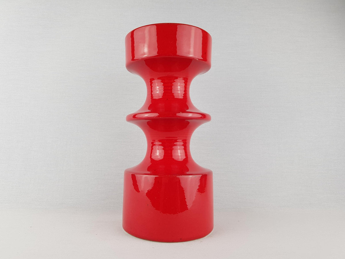 Vintage STEULER KERAMIK Glossy Red Candle Holder West German Pottery 1970s