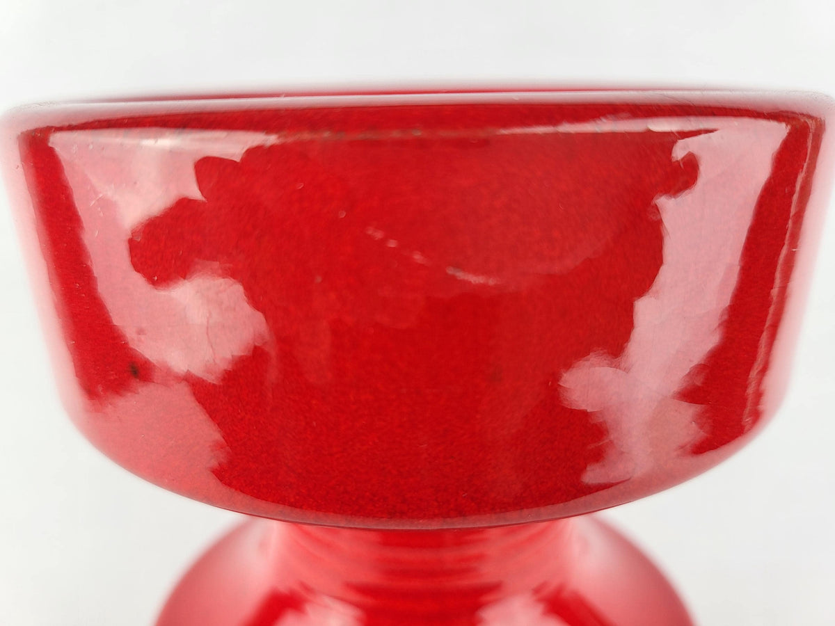 Vintage STEULER KERAMIK Glossy Red Candle Holder West German Pottery 1970s