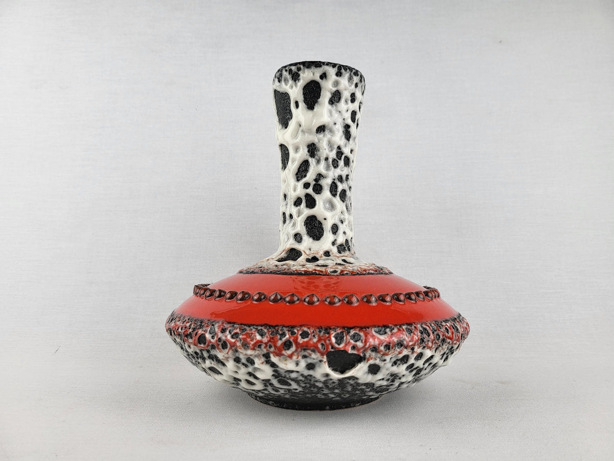 Vintage SCHLOSSBERG KERAMIK UFO Vase 132/20 Red Black White Fat Lava West German Pottery 1970s