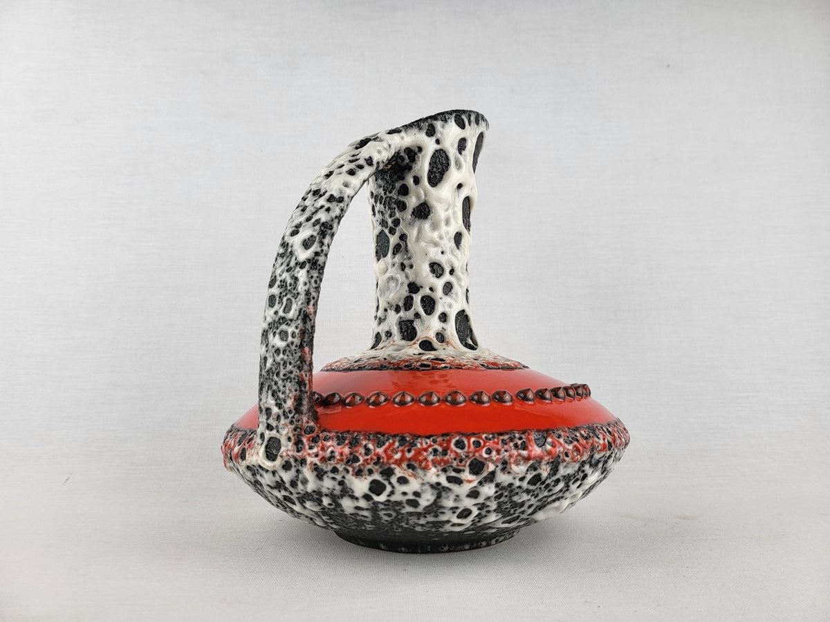 Vintage SCHLOSSBERG KERAMIK UFO Vase 132/20 Red Black White Fat Lava West German Pottery 1970s