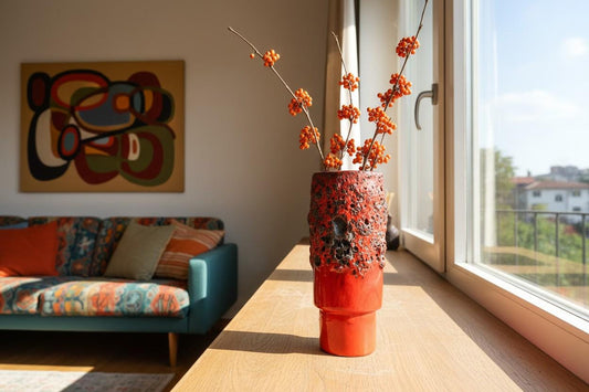 Vintage OTTO KERAMIK Red Fat Lava Vase West German Pottery 1970s