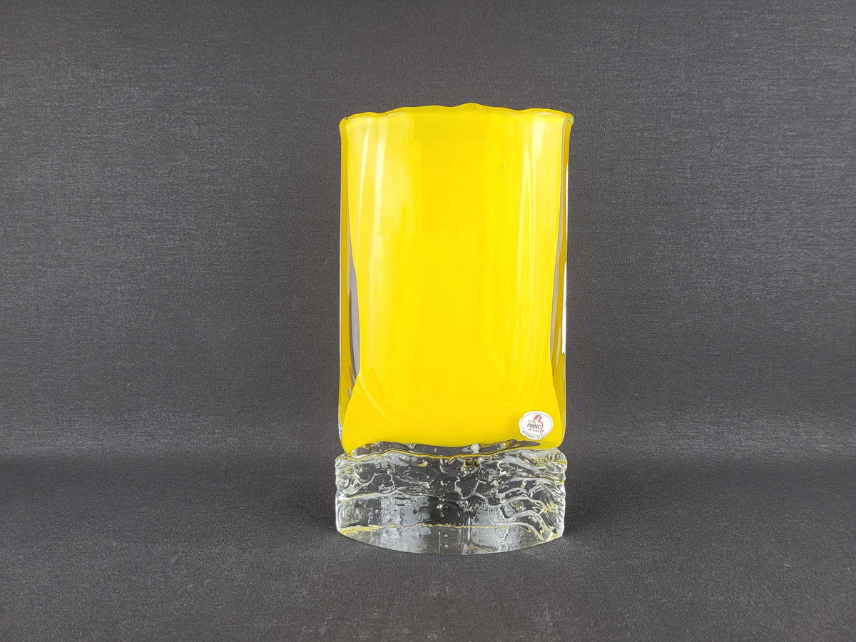 Vintage Petr Hora for HUT PRINC Yellow Art Glass Vase Signed Czech Bohemian Glass 1990s