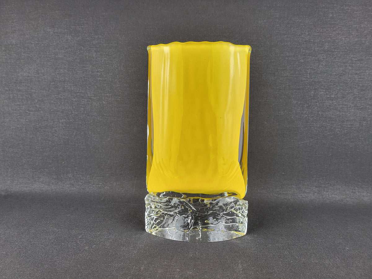 Vintage Petr Hora for HUT PRINC Yellow Art Glass Vase Signed Czech Bohemian Glass 1990s