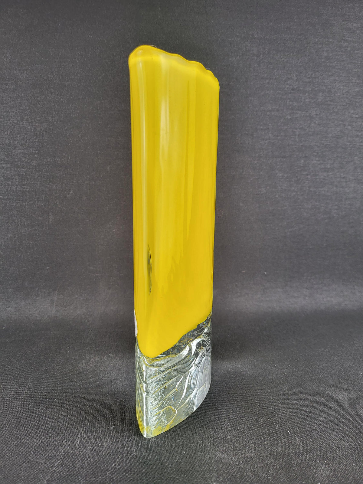 Vintage Petr Hora for HUT PRINC Yellow Art Glass Vase Signed Czech Bohemian Glass 1990s