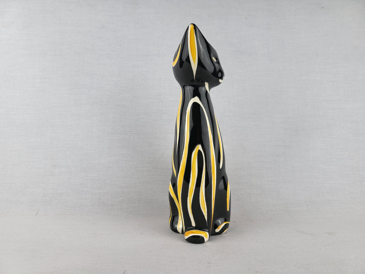 Vintage SCHMIDER KERAMIK Black and Yellow Tigris Cat Vase 4130 By Anneliese Beckh West German Pottery 1950s