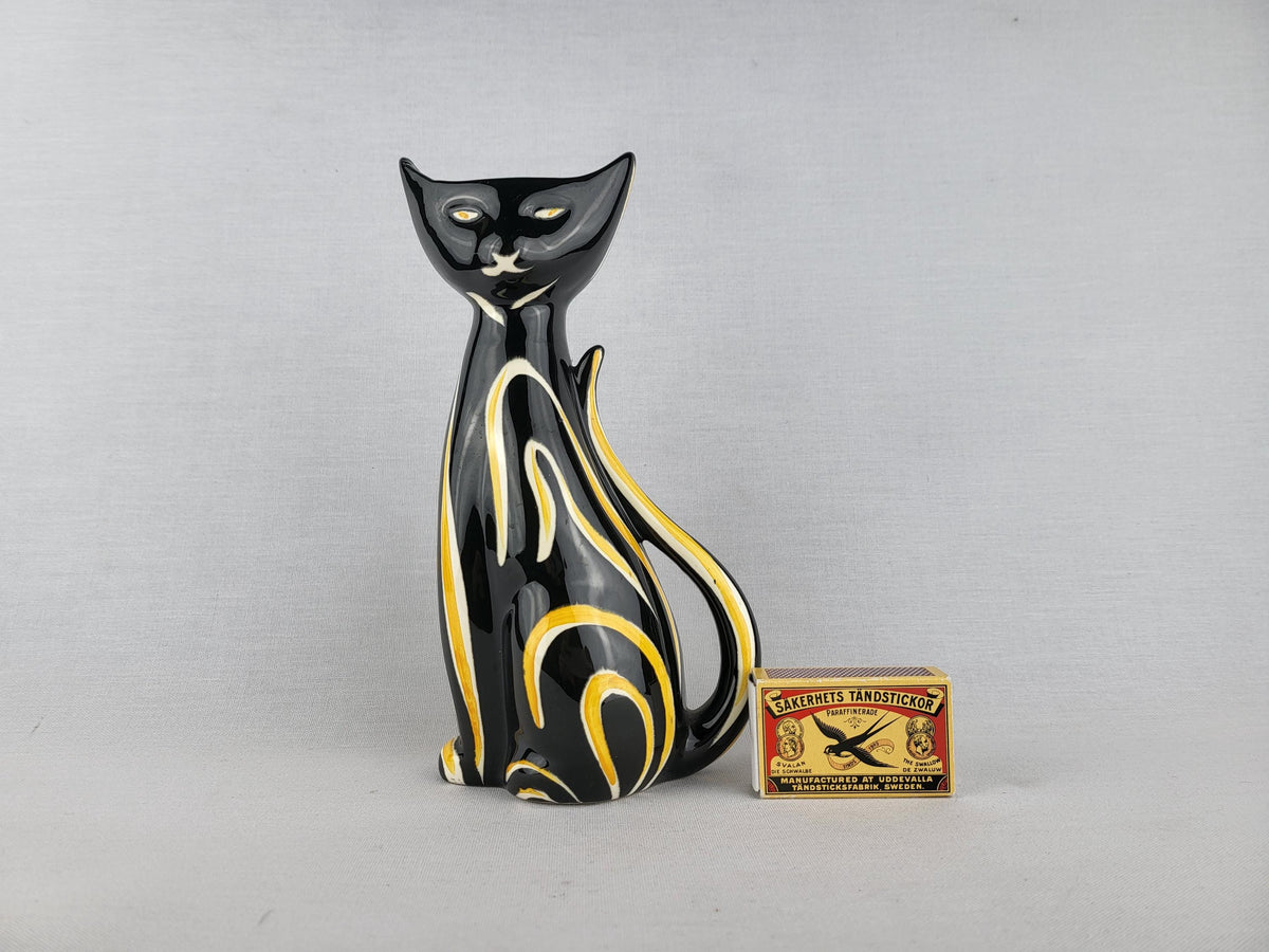 Vintage SCHMIDER KERAMIK Black and Yellow Tigris Cat Vase 4130 By Anneliese Beckh West German Pottery 1950s