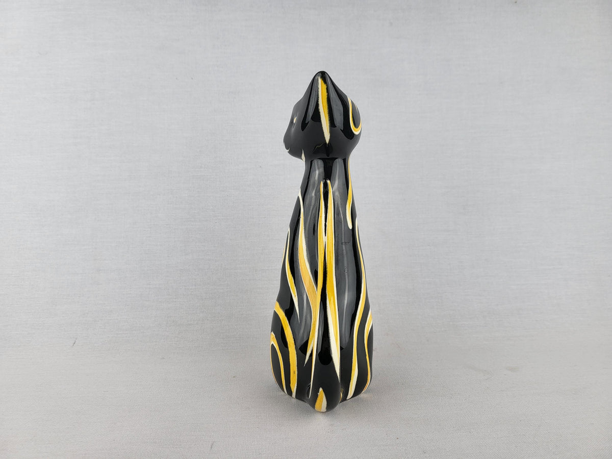Vintage SCHMIDER KERAMIK Black and Yellow Tigris Cat Vase 4130 By Anneliese Beckh West German Pottery 1950s