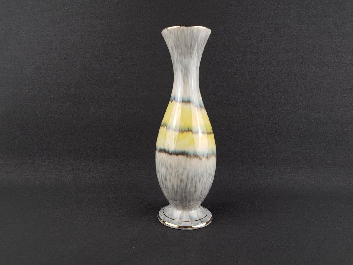 Vintage BAY KERAMIK Grey Yellow Vase 52 25 West German Pottery 1950s