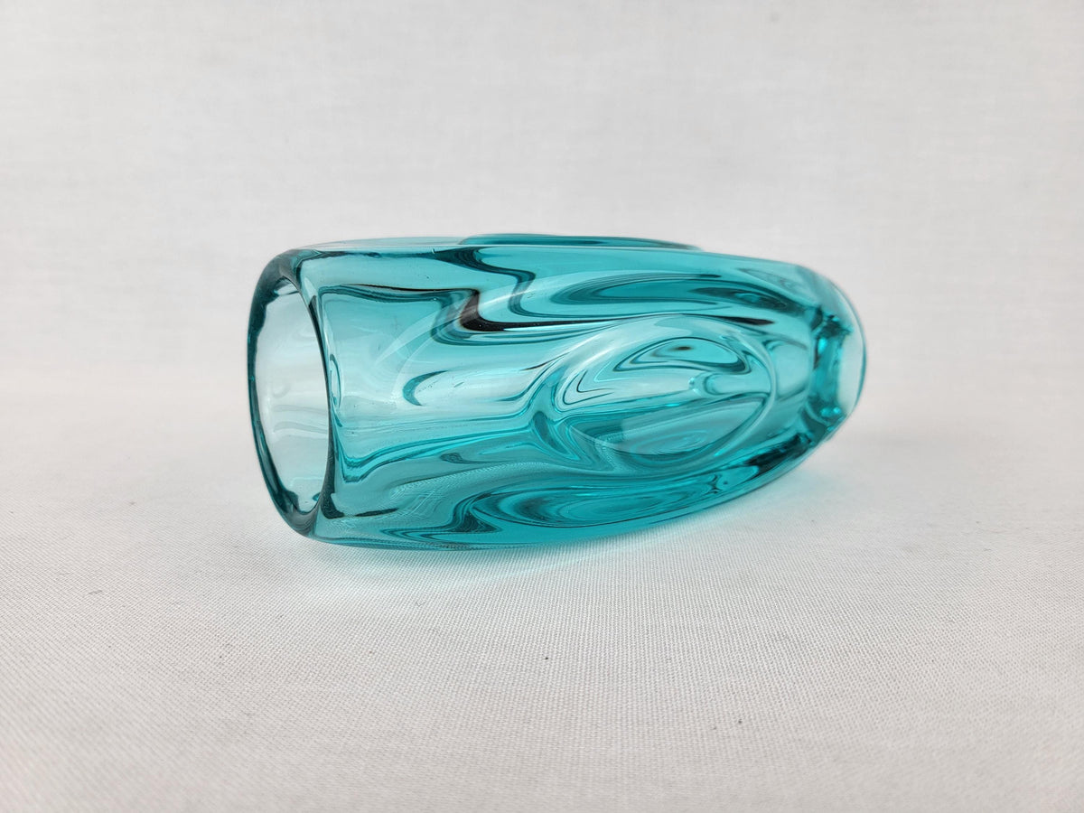 Vintage Czech Rosice Glass Works Lens / Bullet Blue Vase design by Rudolf Schrötter Sklo Union 1955